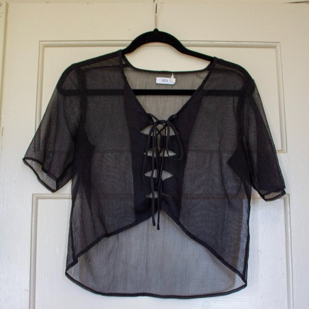 Lucca - Black Sheer Lace-Up Top